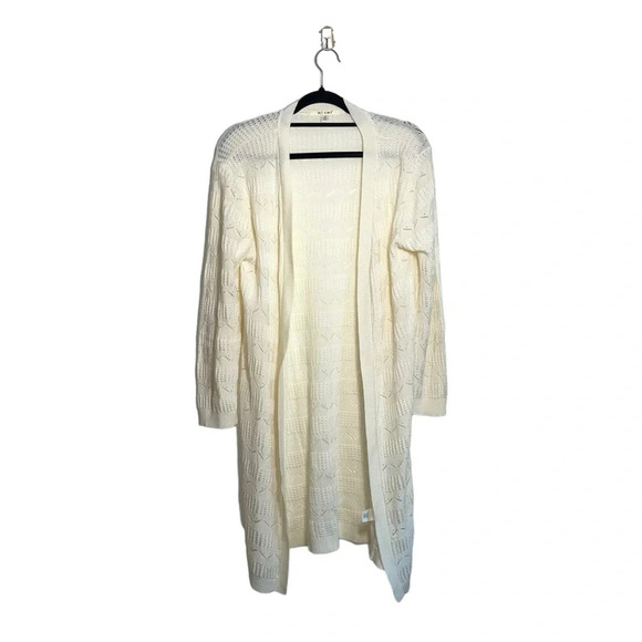 Francesca’s Miami Cream Open Front Pointelle Knit Duster Cardigan Medium Women’s - Picture 1 of 11
